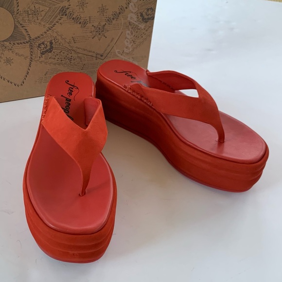 Free People Shoes - Free People Leather Haven Thong Flatform Sandal In Flame Red 38 NWT in Box